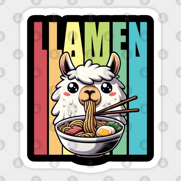 Llamen Cute Llama Eating Ramen Sticker by DetourShirts